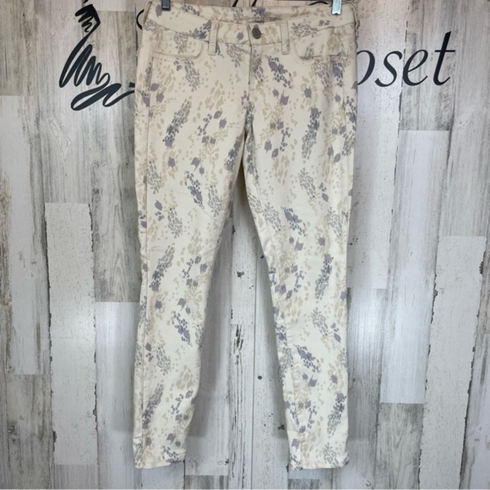 American Eagle Cheetah Leopard Print Cream Purple Jeggings Skinny Leg Pants Sz 4